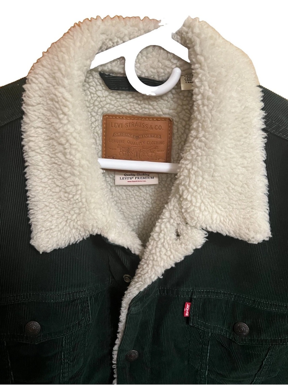 Levi’s Premium Sherpa Lined Corduroy Jacket Mens Large Dark Green Big E 16365-01 - Picture 2 of 11